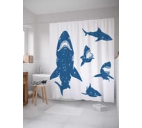 Штора (занавеска) для ванной JoyArty "Большие челюсти" из сатена, 180х200 см с крючками, sc_19828