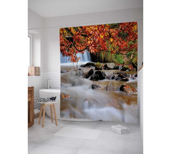 Штора (занавеска) для ванной JoyArty "Вода питает лес" из сатена, 180х200 см с крючками, sc_21822 1