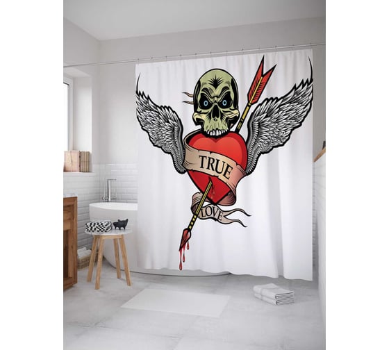 Штора (занавеска) для ванной JoyArty "Стрела сердца" из сатена, 180х200 см с крючками, sc_22176