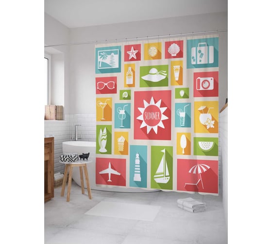 Штора (занавеска) для ванной JoyArty "Летние радости" из сатена, 180х200 см с крючками, sc_2824 1