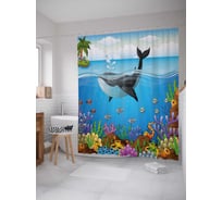 Штора (занавеска) для ванной JoyArty "Китовое настроение" из сатена, 180х200 см с крючками, sc_21934