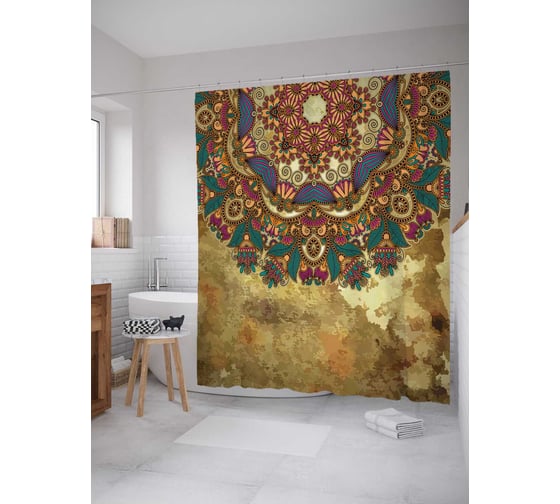 Штора (занавеска) для ванной JoyArty "Мандала таинства" из сатена, 180х200 см с крючками, sc_26421 1