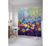 Штора (занавеска) для ванной JoyArty "Цветочный туман" из сатена, 180х200 см с крючками, sc_26914