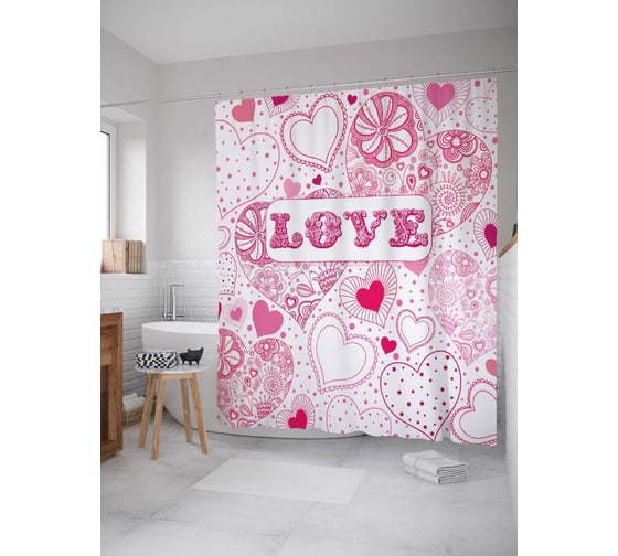 Штора (занавеска) для ванной JoyArty "Любовное тепло" из сатена, 180х200 см с крючками, sc_2698 1