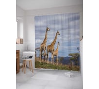 Штора (занавеска) для ванной JoyArty "Жирафы наблюдают" из сатена, 180х200 см с крючками, sc_21749