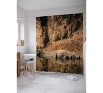 Штора (занавеска) для ванной JoyArty "Пещерный кайман" из сатена, 180х200 см с крючками, sc_21726