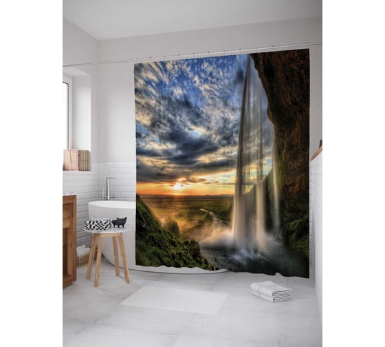 Штора (занавеска) для ванной JoyArty "Пещерная тайна" из сатена, 180х200 см с крючками, sc_2742