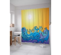 Штора (занавеска) для ванной JoyArty "Солнце над волнами" из сатена, 180х200 см с крючками, sc_26933