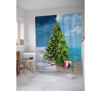 Штора (занавеска) для ванной JoyArty "Наряженная елка" из сатена, 180х200 см с крючками, sc_21479