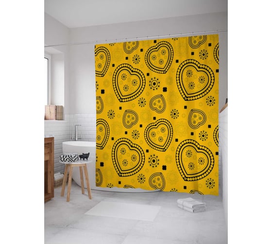 Штора (занавеска) для ванной JoyArty "Сердца фантазий" из сатена, 180х200 см с крючками, sc_21890 1