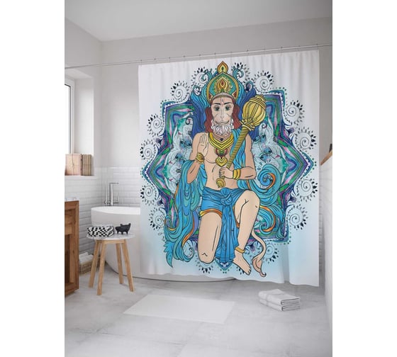 Штора (занавеска) для ванной JoyArty "Мудрый хануман" из сатена, 180х200 см с крючками, sc_28193 1