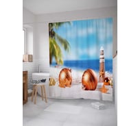 Штора (занавеска) для ванной JoyArty "Новогодний теплый пляж" из сатена, 180х200 см с крючками, sc_21501