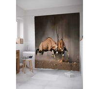 Штора (занавеска) для ванной JoyArty "Бой антилоп" из сатена, 180х200 см с крючками, sc_21748