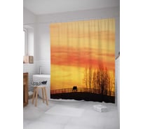 Штора (занавеска) для ванной JoyArty "Одинокий конь на закате" из сатена, 180х200 см с крючками, sc_21626
