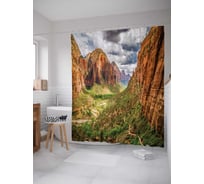 Штора (занавеска) для ванной JoyArty "Путешествие через каньон" из сатена, 180х200 см с крючками, sc_22020