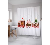 Штора (занавеска) для ванной JoyArty "Пряничный паровозик" из сатена, 180х200 см с крючками, sc_24120