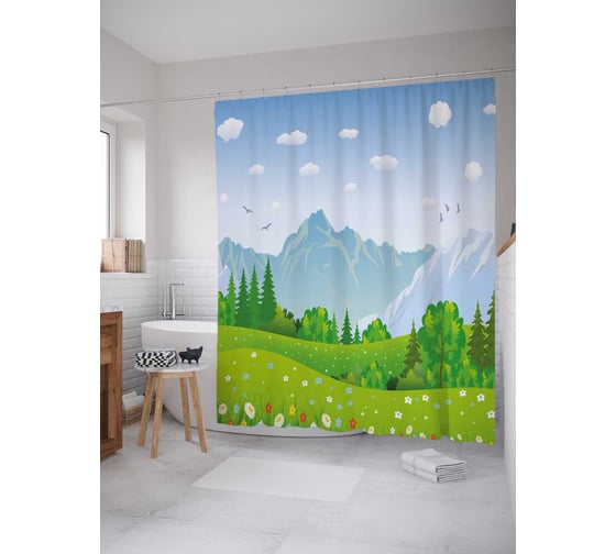 Штора (занавеска) для ванной JoyArty "Природа живет" из сатена, 180х200 см с крючками, sc_29370 1