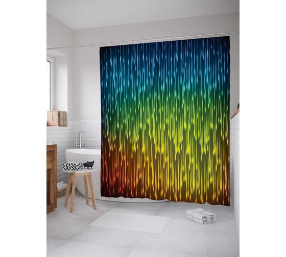 Штора (занавеска) для ванной JoyArty "Светящийся дождь" из сатена, 180х200 см с крючками, sc_19804 1
