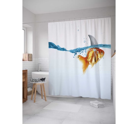 Штора (занавеска) для ванной JoyArty "Акулий плавник" из сатена, 180х200 см с крючками, sc_19819 1