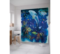 Штора (занавеска) для ванной JoyArty "Жизнь в океане" из сатена, 180х200 см с крючками, sc_19823