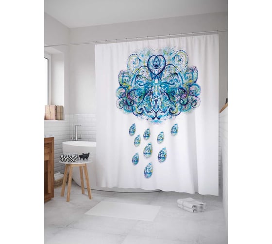 Штора (занавеска) для ванной JoyArty "Магия дождя" из сатена, 180х200 см с крючками, sc_19787 1