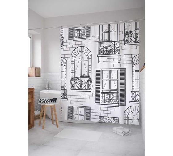 Штора (занавеска) для ванной JoyArty "Угадай окно" из сатена, 180х200 см с крючками, sc_2923 1