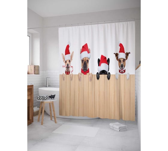 Штора (занавеска) для ванной JoyArty "Веселые собачки" из сатена, 180х200 см с крючками, sc_20309 1