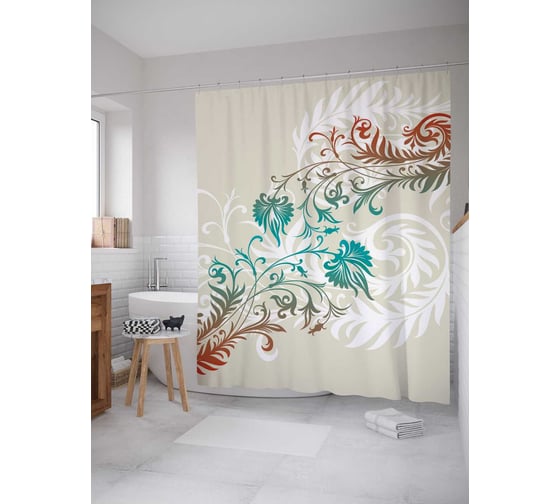 Штора (занавеска) для ванной JoyArty "Дружелюбная природа" из сатена, 180х200 см с крючками, sc_29202 1