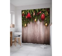 Штора (занавеска) для ванной JoyArty "Рождественские шарики" из сатена, 180х200 см с крючками, sc_20296