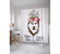 Штора (занавеска) для ванной JoyArty "Пес в перьях" из сатена, 180х200 см с крючками, sc_20219