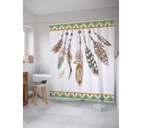 Штора (занавеска) для ванной JoyArty "Подвешенные перья" из сатена, 180х200 см с крючками, sc_20237
