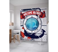 Штора (занавеска) для ванной JoyArty "Добро пожаловать" из сатена, 180х200 см с крючками, sc_20200