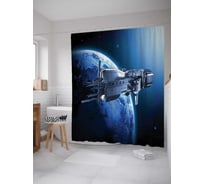 Штора (занавеска) для ванной JoyArty "Спутник на орбите" из сатена, 180х200 см с крючками, sc_20138