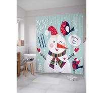 Штора (занавеска) для ванной JoyArty "Приветливый снеговик" из сатена, 180х200 см с крючками, sc_20308