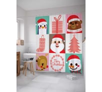 Штора (занавеска) для ванной JoyArty "Новогодний коллаж" из сатена, 180х200 см с крючками, sc_20315