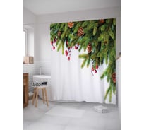 Штора (занавеска) для ванной JoyArty "Елочные игрушки" из сатена, 180х200 см с крючками, sc_20292