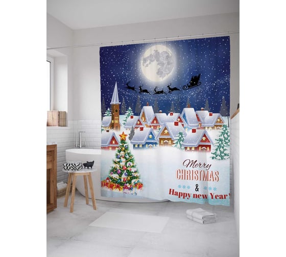 Штора (занавеска) для ванной JoyArty "Снежный городок" из сатена, 180х200 см с крючками, sc_20307 1