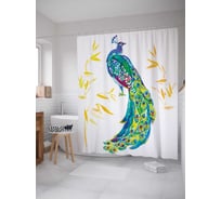 Штора (занавеска) для ванной JoyArty "Изящный павлин" из сатена, 180х200 см с крючками, sc_20210