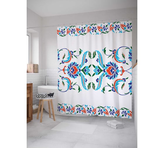 Штора (занавеска) для ванной JoyArty "Культура народа" из сатена, 180х200 см с крючками, sc_19971 1