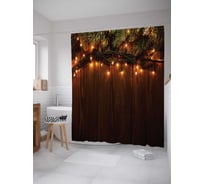 Штора (занавеска) для ванной JoyArty "Новогодняя гирлянда" из сатена, 180х200 см с крючками, sc_20304
