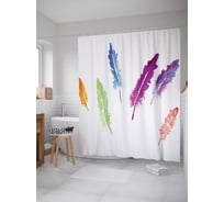 Штора (занавеска) для ванной JoyArty "Разноцветные перья" из сатена, 180х200 см с крючками, sc_20208