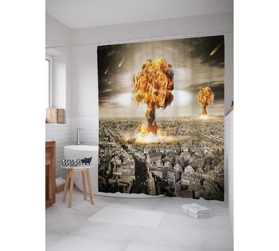 Штора (занавеска) для ванной JoyArty "Атомная бомба" из сатена, 180х200 см с крючками, sc_20146 1