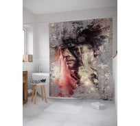 Штора (занавеска) для ванной JoyArty "Одинокий индеец" из сатена, 180х200 см с крючками, sc_20220