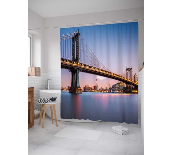 Штора (занавеска) для ванной JoyArty "Современный мост" из сатена, 180х200 см с крючками, sc_20175 1