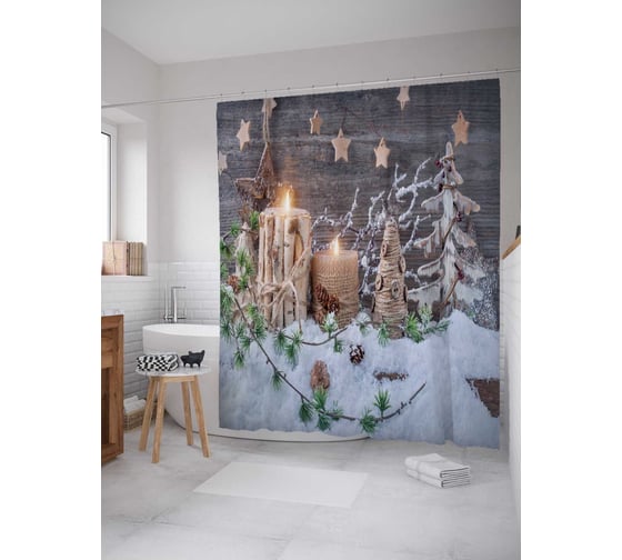 Штора (занавеска) для ванной JoyArty "Зимние украшения" из сатена, 180х200 см с крючками, sc_21446 1