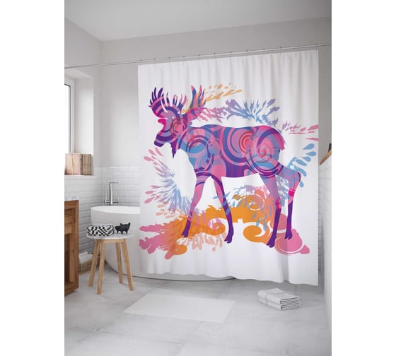 Штора (занавеска) для ванной JoyArty "Лосиные краски" из сатена, 180х200 см с крючками, sc_22293 1