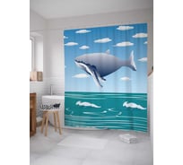 Штора (занавеска) для ванной JoyArty "Полет кита" из сатена, 180х200 см с крючками, sc_23168