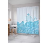 Штора (занавеска) для ванной JoyArty "Кит на волнах" из сатена, 180х200 см с крючками, sc_23184