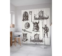 Штора (занавеска) для ванной JoyArty "Символы викингов" из сатена, 180х200 см с крючками, sc_22363