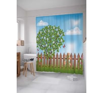 Штора (занавеска) для ванной JoyArty "Защищенное дерево" из сатена, 180х200 см с крючками, sc_21636